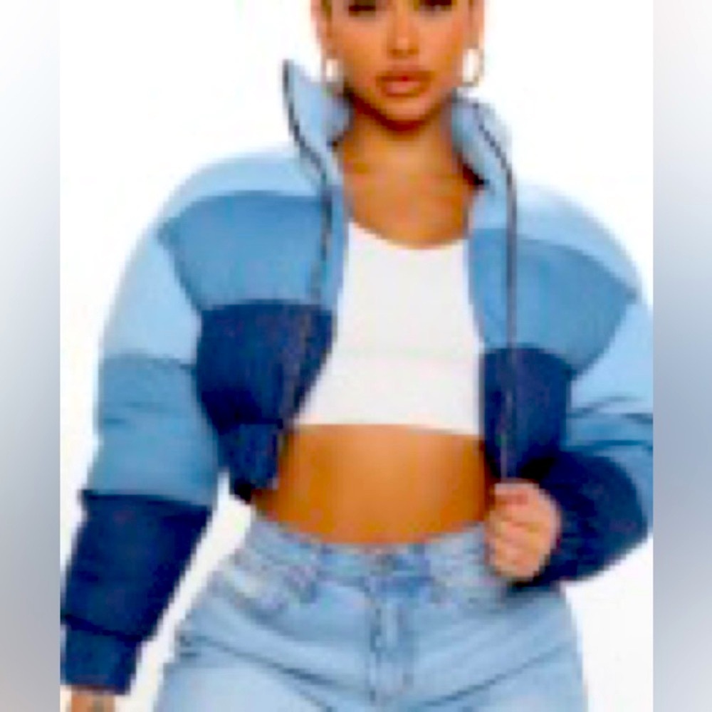 Fashion Nova Blue Gradient Puffer Jacket